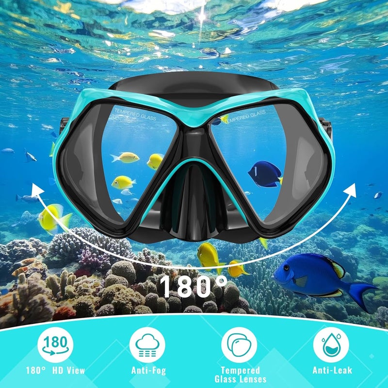 For Shine Snorkeling Gear for Adults, Snorkel Set Scuba Diving mask Dry-Top, Adult Swimming Goggles w/Nose Cover, HD Tempered Glass Panoramic Anti-Leak Anti-Fog, Travel Snorkeling Packages - Image 2